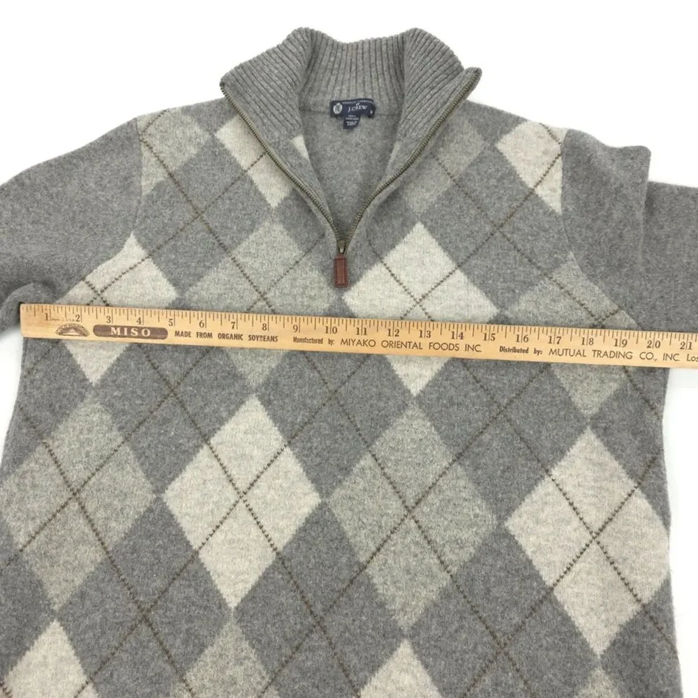 J CREW 100% Lambs Wool 1/4 Zip Sweater Argyle Old Money Preppy Quiet Luxury Golf